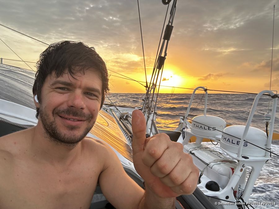 Photo sent from the boat Groupe Dubreuil during the Vendee Globe sailing race on January 07, 2024. Photo credit: skipper Sébastien Simon