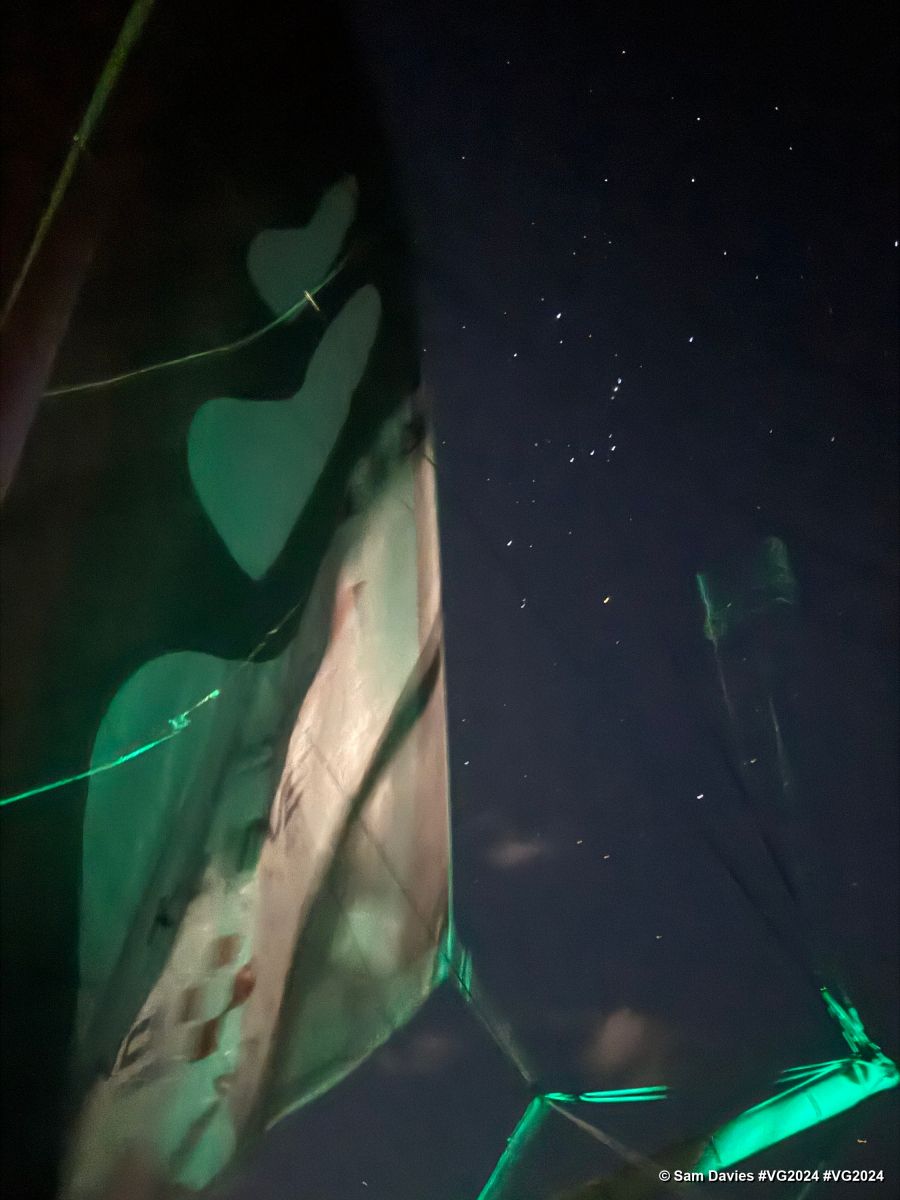 Photo sent from the boat Initiatives-Coeur during the Vendee Globe sailing race on January 08, 2025. Photo credit: skipper Sam Davies. Stars