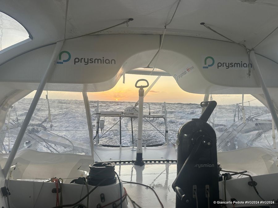 Photo sent from the boat Prysmian during the Vendee Globe sailing race on January 10, 2025. Photo credit: skipper Giancarlo Pedote
