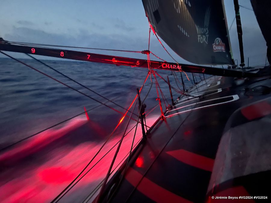 Photo sent from the boat Charal during the Vendee Globe sailing race on January 11, 2025. Photo credit: skipper Jérémie Beyou