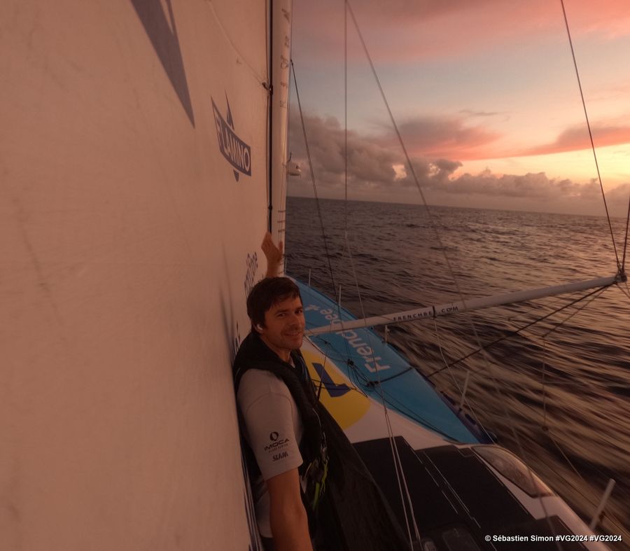 Photo sent from the boat Groupe Dubreuil during the Vendee Globe sailing race on January 13, 2024. Photo credit: skipper Sébastien Simon. The end is near!