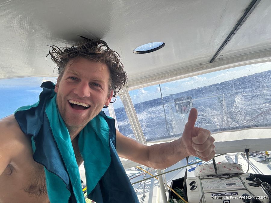 Photo sent from the boat Monnoyeur - DUO for a JOB during the Vendee Globe sailing race on January 13, 2024. (Photo credit: skipper Benjamin Ferré