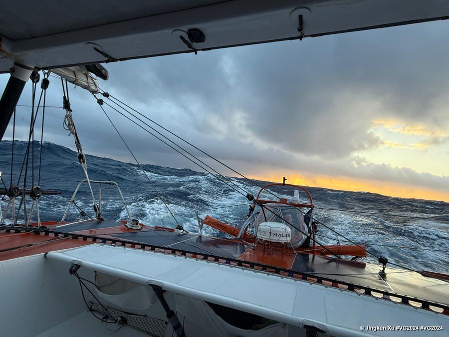 Photo sent from the boat Singchain Team Haikou during the Vendee Globe sailing race on January 14, 2024. Photo credit: skipper Jingkun Xu