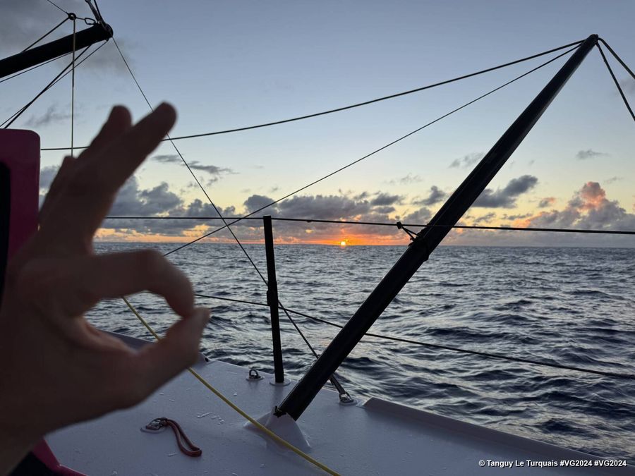 Photo sent from the boat Lazare during the Vendee Globe sailing race on Janauary 14, 2024. Photo credit: skipper Tanguy Le Turquais