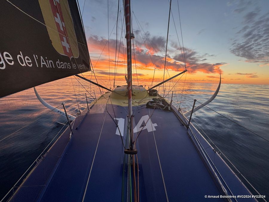 Photo sent from the boat La Mie Caline during the Vendee Globe sailing race on January 16, 2025. Photo credit: skipper Arnaud Boissières
