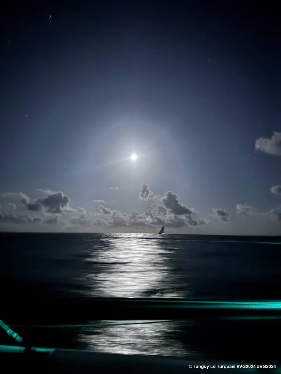 Photo sent from the boat Lazare during the Vendee Globe sailing race on January 19, 2024. Photo by skipper Tanguy Le Turquais Monnoyeur - DUO for a JOB skipper Benjamin Ferré (FRA) in sight by night