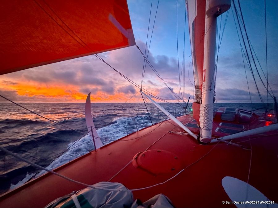 Photo sent from the boat Initiatives-Coeur during the Vendee Globe sailing race on January 25, 2025. Photo credit: skipper Sam Davies