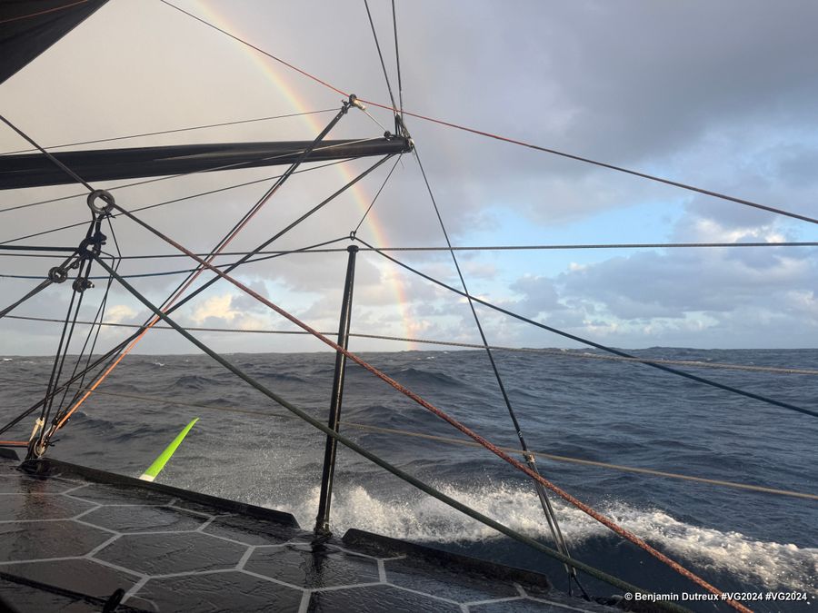 Photo sent from the boat GUYOT Environnement - Water Family during the Vendee Globe sailing race on January 25, 2025. Photo credit: skipper Benjamin Dutreux