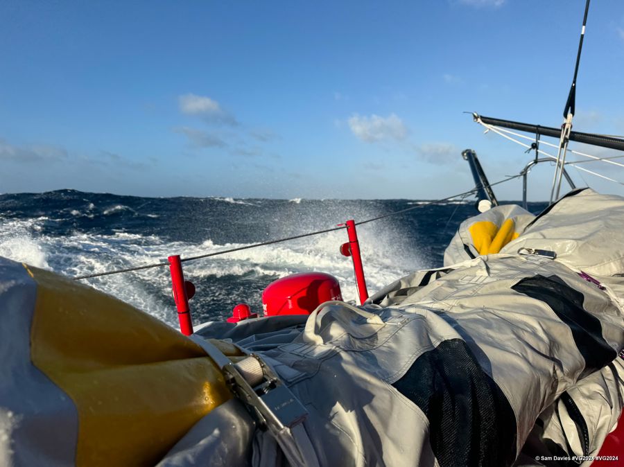 Photo sent from the boat Initiatives-Coeur during the Vendee Globe sailing race on January 27, 2025. Photo credit: skipper Sam Davies