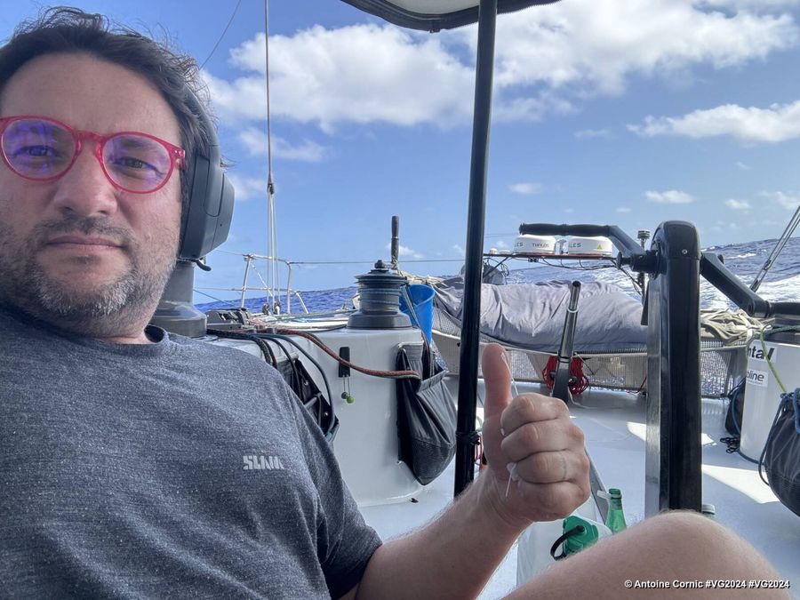 Photo sent from the boat HUMAN Immobilier during the Vendee Globe sailing race on January 28, 2024. Photo credit: skipper Antoine Cornic.