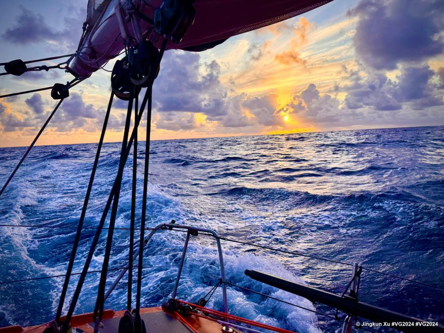 Photo sent from the boat Singchain Team Haikou during the Vendee Globe sailing race on January 30, 2024. Photo credit: skipper Jingkun Xu