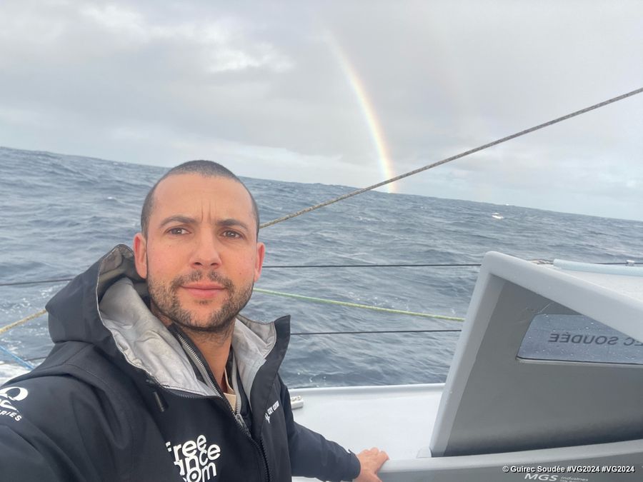 Photo sent from the boat Freelance.com during the Vendee Globe sailing race on February 01, 2025. Photo credit: skipper Guirec Soudée. Rainbow