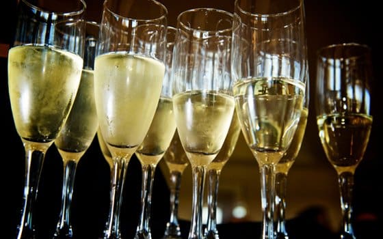 Champagne glasses ready for pouring at Vixens Key West